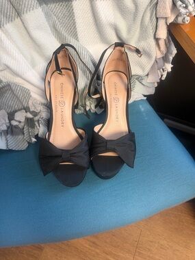 Chinese Laundry Black Open-Toe Bow Ankle-Strap Heels